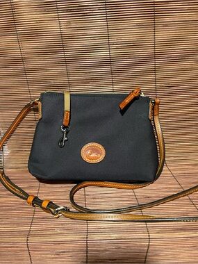 Authentic Dooney & Bourke Canvas Messenger Bag Red Interior & Tan Leather Trim